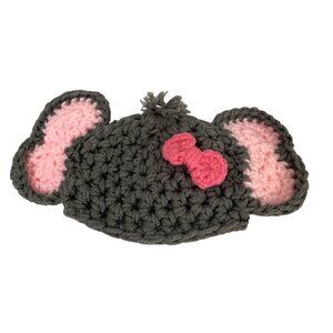 Handmade Knit Crocheted Gray Elephant Ears Cap Hat Crib homemade Beanie 0 3 mont